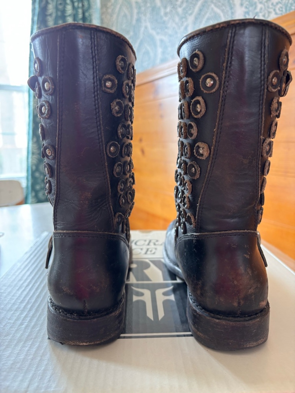 Frye Black Studded Leather Combat Boots - Picture 3 of 6